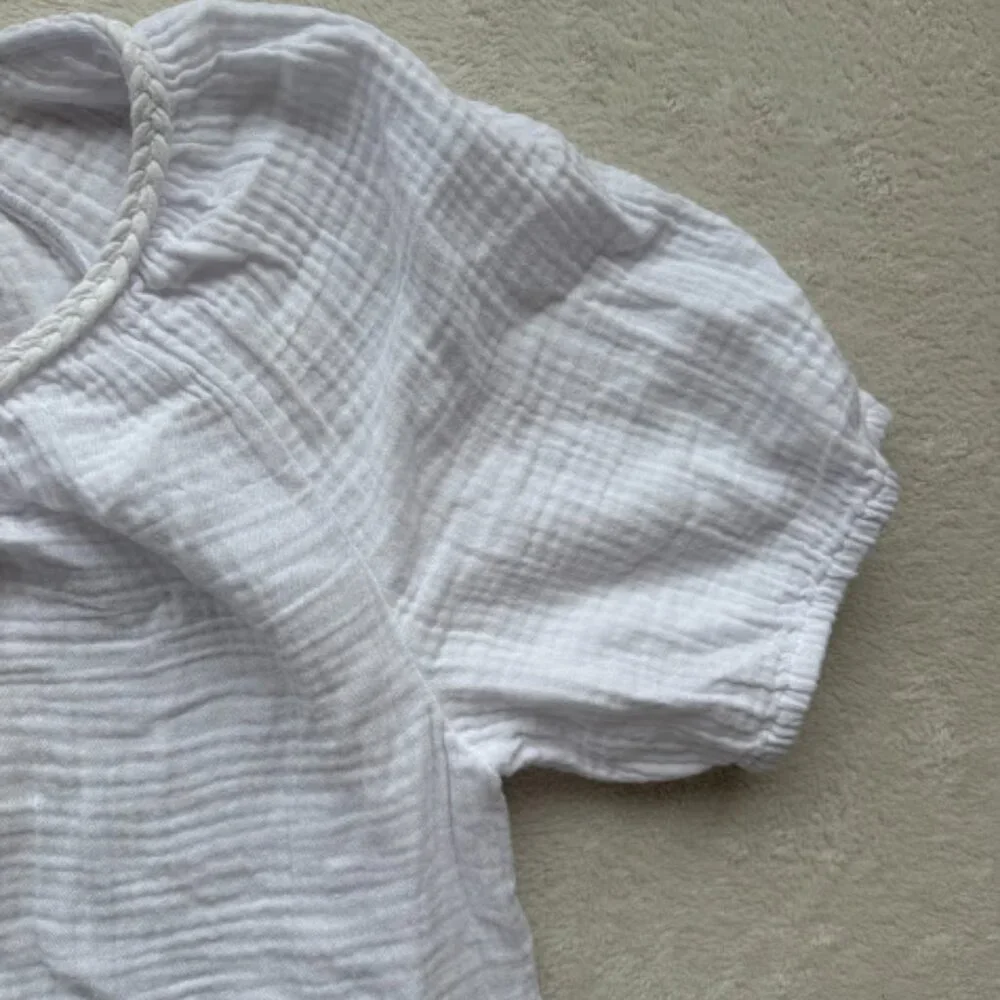 J.Crew White Gauze Puff Sleeve Peasant Blouse Cottagecore Top Size M - Picture 5 of 13
